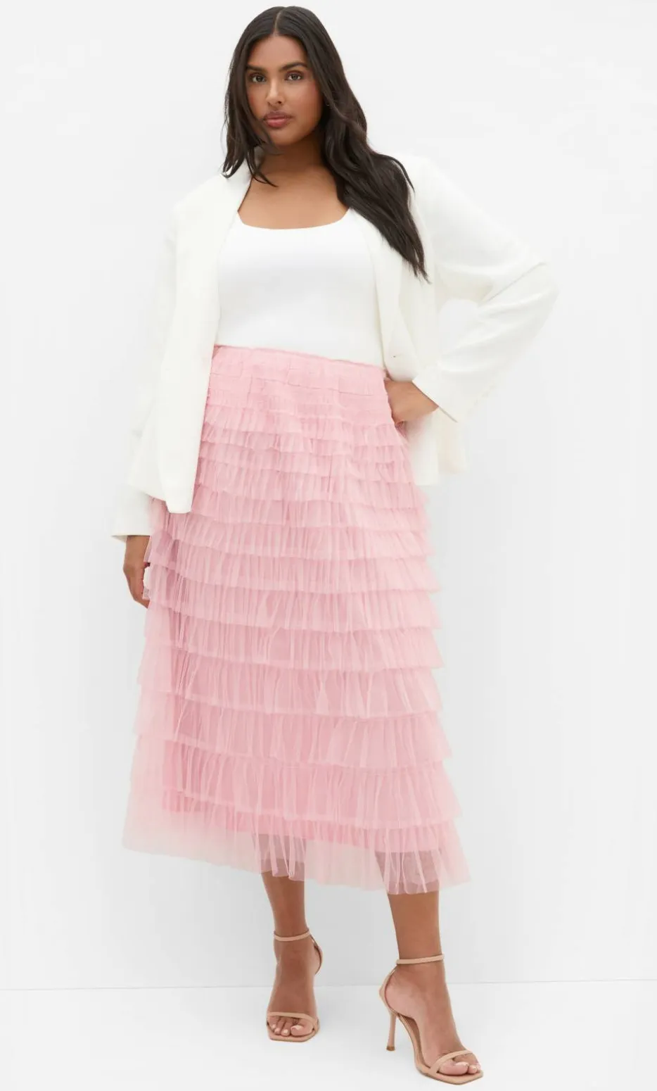 Averi Tulle Midi Skirt - rose quartz