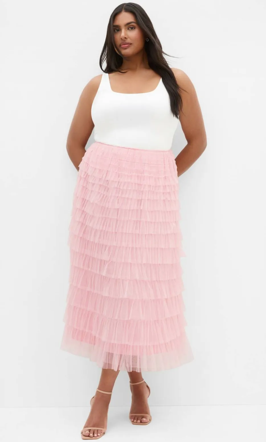 Averi Tulle Midi Skirt - rose quartz