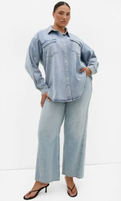 Avril Denim Shacket - light stone wash
