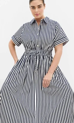 Ayla Stripe Shirt Dress - navy