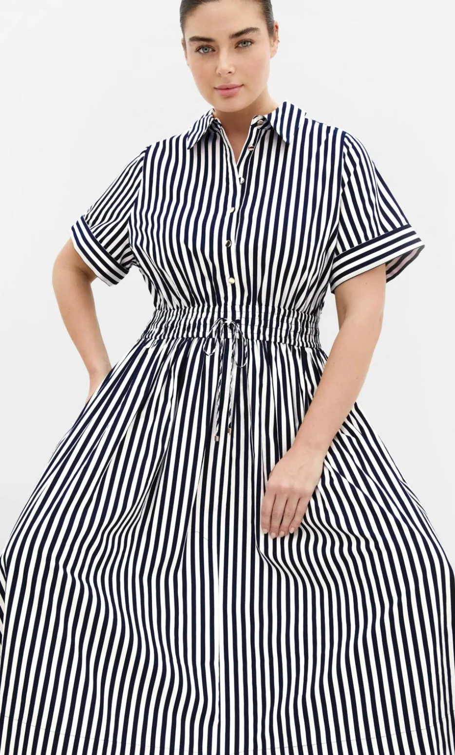 Ayla Stripe Shirt Dress - navy