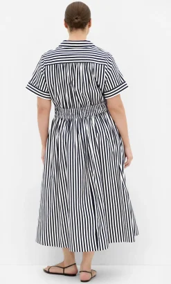 Ayla Stripe Shirt Dress - navy