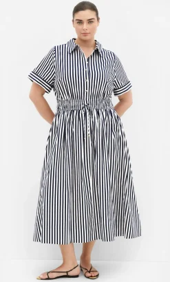 Ayla Stripe Shirt Dress - navy