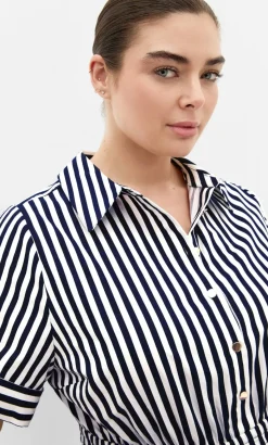 Ayla Stripe Shirt Dress - navy