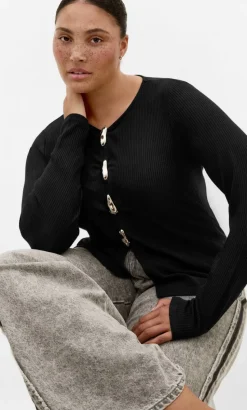 Bella Brooch Rib Top - black