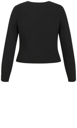 Bella Brooch Rib Top - black