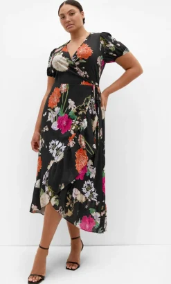 Belle Floral Wrap Dress - black