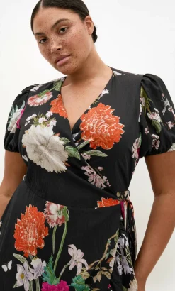 Belle Floral Wrap Dress - black