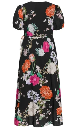 Belle Floral Wrap Dress - black