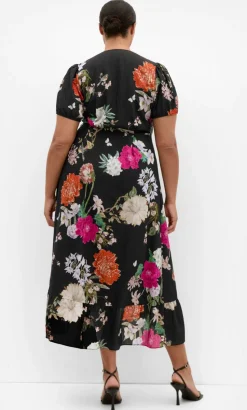 Belle Floral Wrap Dress - black