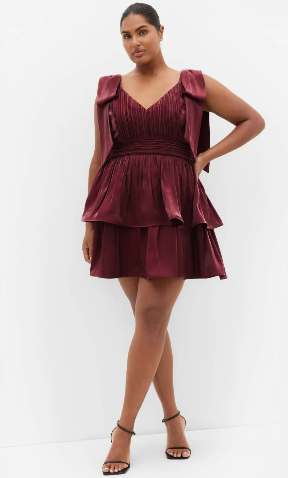 Betty Bow Mini Dress - dark cherry
