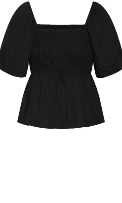 Blaire Shirred Peplum Top - black