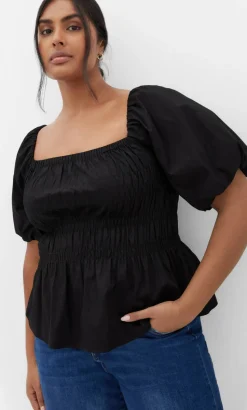 Blaire Shirred Peplum Top - black