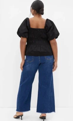 Blaire Shirred Peplum Top - black