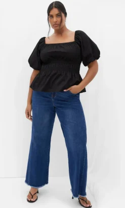 Blaire Shirred Peplum Top - black