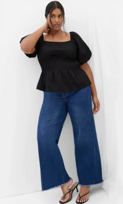 Blaire Shirred Peplum Top - black