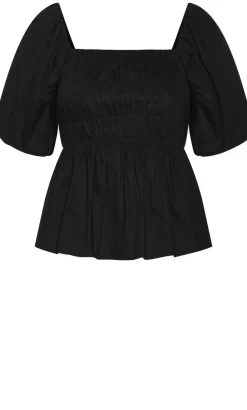 Blaire Shirred Peplum Top - black