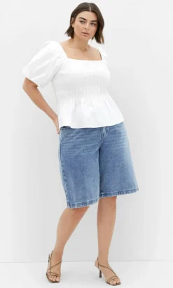 Blaire Shirred Peplum Top - ivory