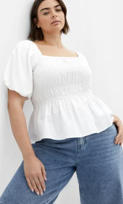 Blaire Shirred Peplum Top - ivory