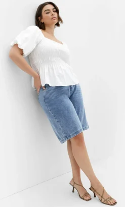 Blaire Shirred Peplum Top - ivory