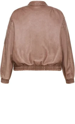 Blaze Faux Leather Bomber Jacket - chestnut