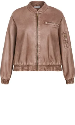 Blaze Faux Leather Bomber Jacket - chestnut