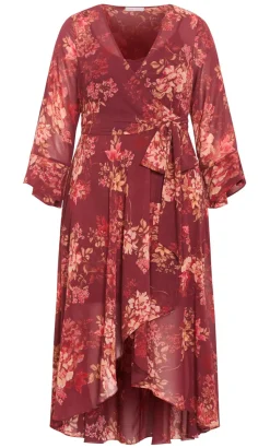 Bloom Print Wrap Maxi Dress - rust