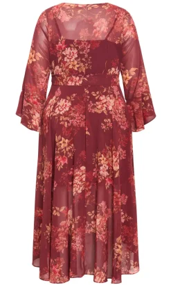 Bloom Print Wrap Maxi Dress - rust