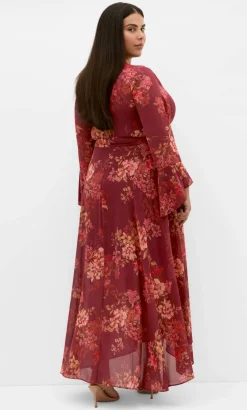 Bloom Print Wrap Maxi Dress - rust