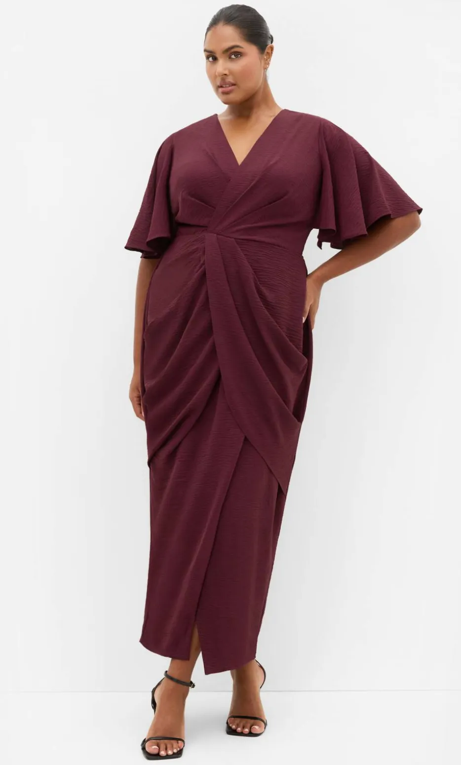 Braelynn Drape Maxi Dress - dark cherry