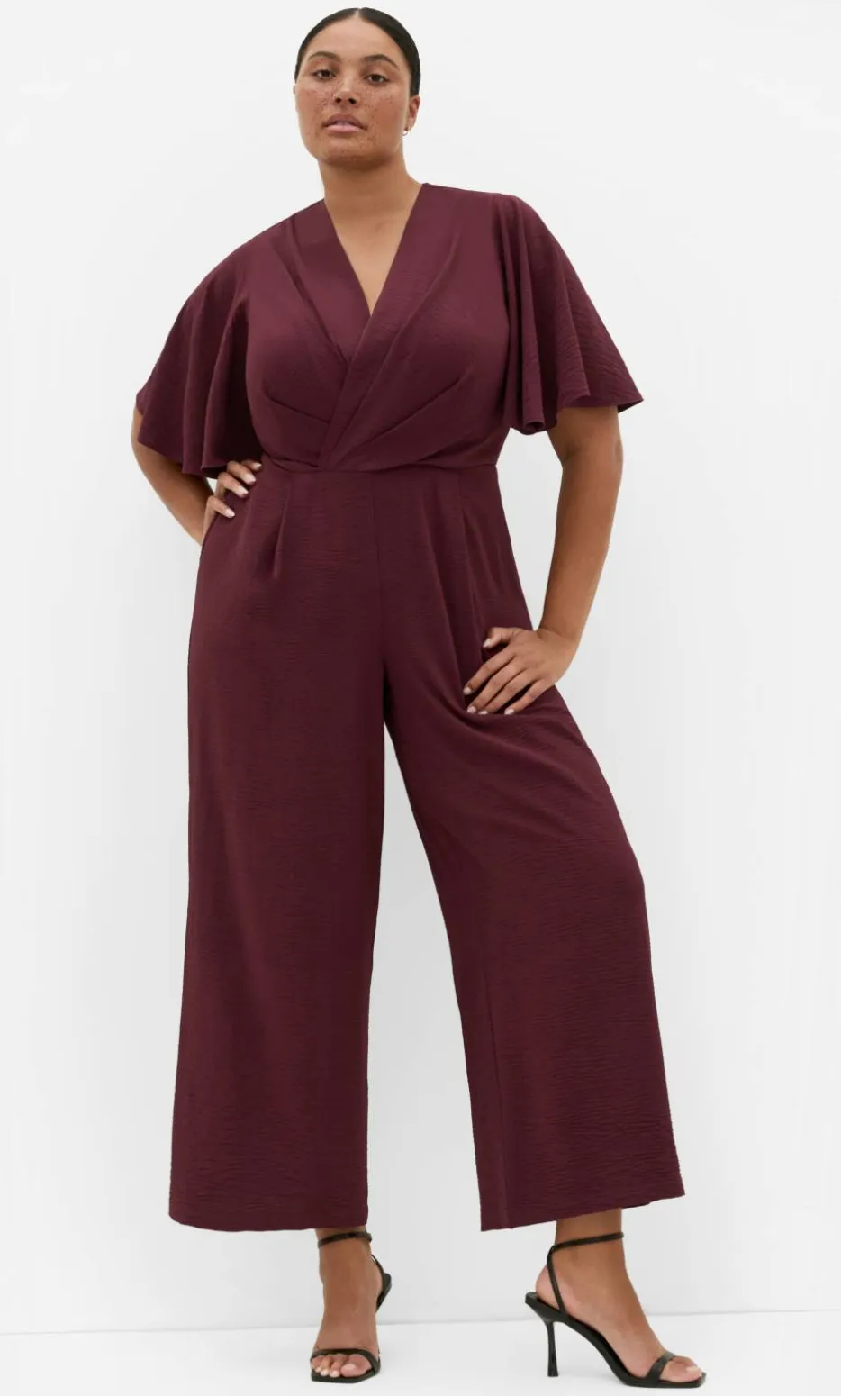 Braelynn V Neck Jumpsuit - dark cherry