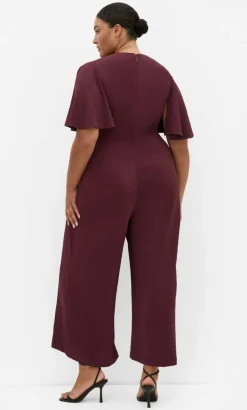 Braelynn V Neck Jumpsuit - dark cherry