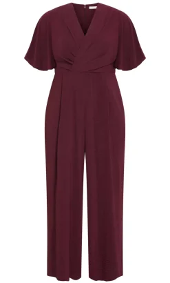 Braelynn V Neck Jumpsuit - dark cherry