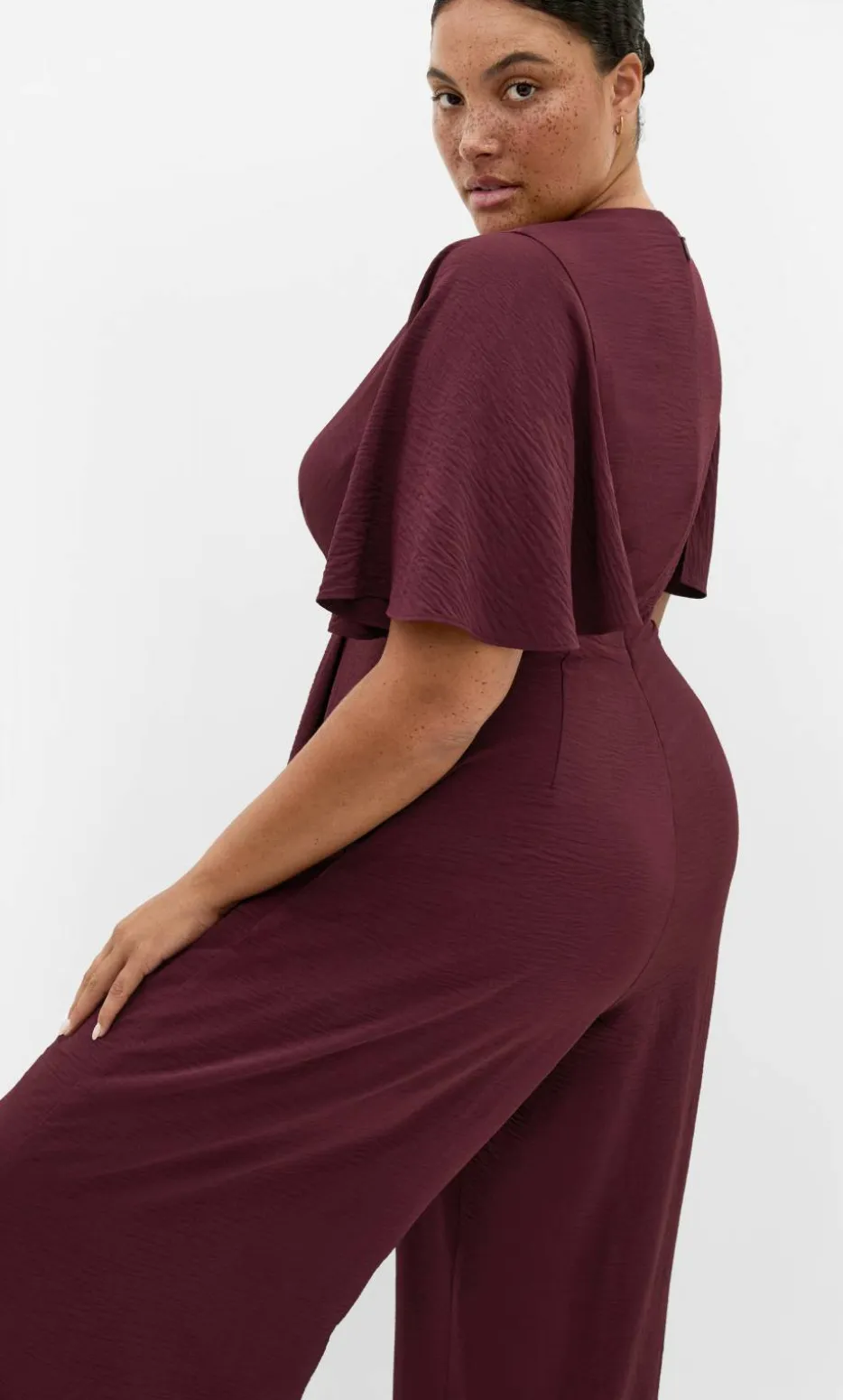 Braelynn V Neck Jumpsuit - dark cherry