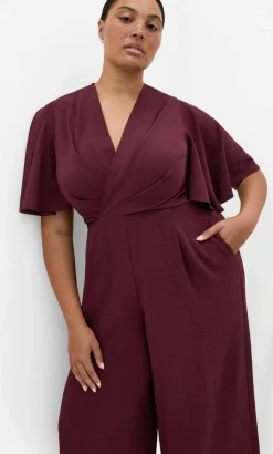 Braelynn V Neck Jumpsuit - dark cherry