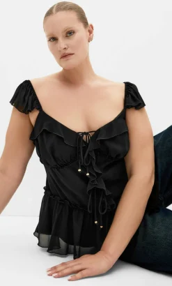 Bryn Frill Tie Top - black