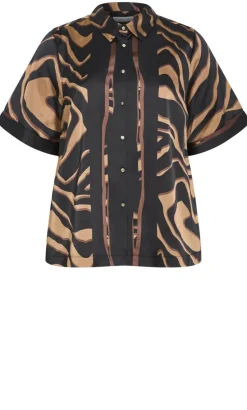 Cara Abstract Print Shirt - cocoa