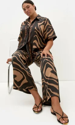 Cara Abstract Print Wide Leg Pant - cocoa