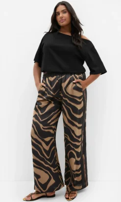 Cara Abstract Print Wide Leg Pant - cocoa