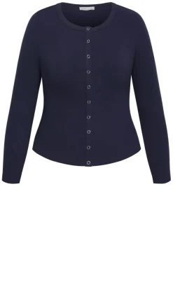 Cassia Button Through Rib Top - navy