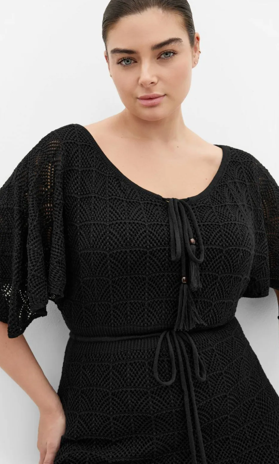 Cassie Crochet Knit Dress - black