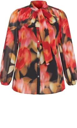 Celine Print Neck Tie Top - deep scarlet
