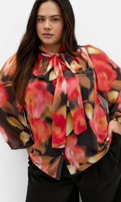 Celine Print Neck Tie Top - deep scarlet