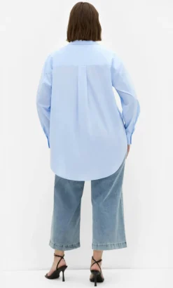 Chiara Oversized Longline Cotton Shirt - ice blue