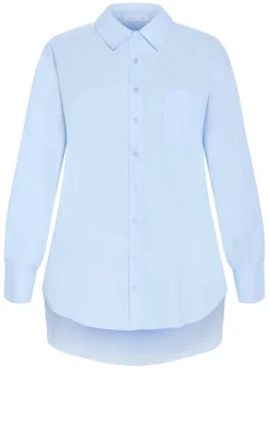 Chiara Oversized Longline Cotton Shirt - ice blue