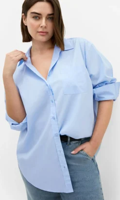 Chiara Oversized Longline Cotton Shirt - ice blue