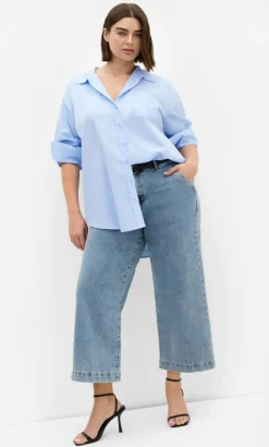 Chiara Oversized Longline Cotton Shirt - ice blue
