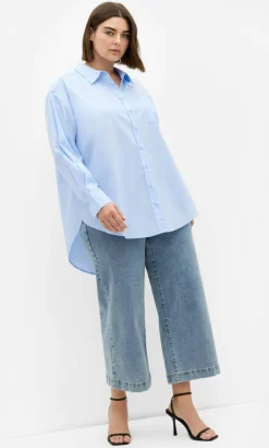 Chiara Oversized Longline Cotton Shirt - ice blue