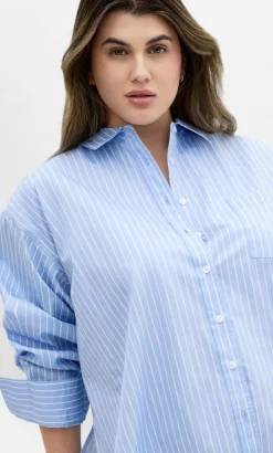 Chiara Oversized Longline Stripe Cotton Shirt - sky blue