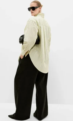 Chiara Oversized Longline Stripe Cotton Shirt - yellow